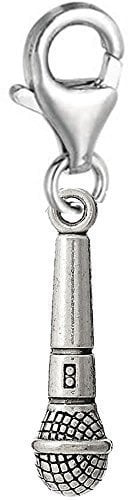 JewelleryJoy Silver tone Microphone Lobster Clip On Charm Music Charms Pendants in organza gift bag (Silver)