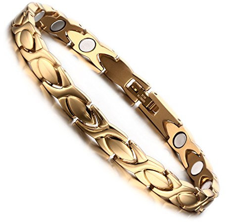 Flongo Edelstahl Magnet Therapie Kugel Perle Perlen Armband Armreif Magnetarmband Link Handgelenk Herz Infinity Unendlichkeit Ewigkeit Symbol Gold Golden Gesundheit Elegant Damen