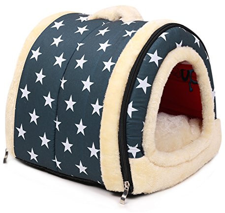 ANCOUS Haustier Nest & Schlafsofa, Faltbar rutschfest für Hunde und Katzen Haus weich gemütlich Matratze 4 Stil 4 Größe (S, Blau)