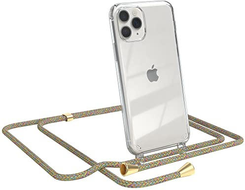 EAZY CASE Handykette kompatibel mit iPhone 11 Pro Handyhülle mit Umhängeband, Handykordel mit Schutzhülle, Silikonhülle, Hülle mit Band, Stylische Kette für Smartphones, Rainbow