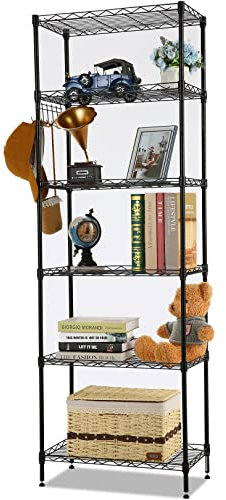 Scaffalatura a 6 Ripiani, Ripiano in Metallo, Scaffale metallica per soggiorno, camera da letto, bagno, garage, carico maxi 220 libbre, 160x 54 x 29 cm, nero