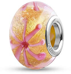 Quiges Drops Femme Perle de Verre de Murano Charm Or avec Etoiles Rose