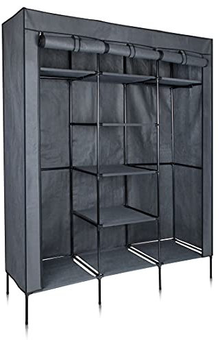 your GEAR Kleiderschrank Grado - Mehrzweck Stoffschrank mit 2 Kleiderstangen und 9 Ablagen für Flexible Aufbewahrung im Schlafzimmer oder Kinderzimmer 150x45x185cm - Kleiderschrank Organizer