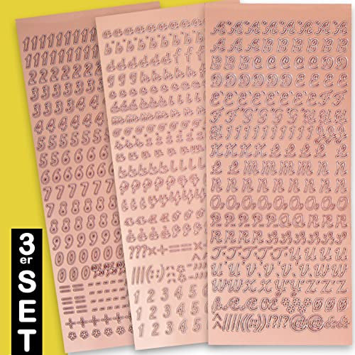 WIKAKERZEN Sticker Buchstaben-Set Groß- und Kleinbuchstaben mit Zahlen zum Beschriften von glatten Flächen wie Kerzen zur Taufe Kommunion oder Hochzeit (Schriftart Schräg, Kupfer)
