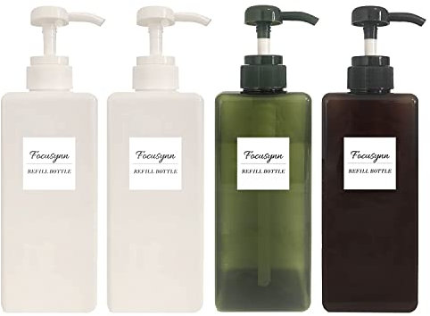 Focusynn Botellas dispensadoras de Jabón Rellenables, Botes para Gel y Champú Ducha, Dispensador Jabón Baño Cocina Detergente, Dosificador Jabón Baño (4 Piezas 650 ml)
