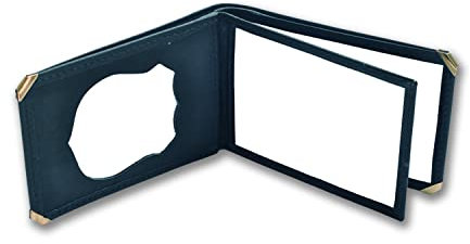 Cartera Billetero Porta Placa policia en Piel Negra con cantoneras metalicas