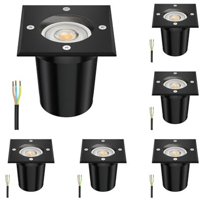 ledscom.de 6 Stück Bodeneinbauleuchte RELI für außen, IP67, schwarz, eckig, 11 x 11cm inkl. LED Lampe 468lm warmweiß