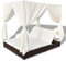 Hommdiy Sonnenliege mit Vorhängen Gartenliege Lounge Doppelliege Relaxliege Sonnenbett Doppelbett Gartenmöbel Liege Liegestuhl Poly Rattan Sun Lounger Poly Rattan Garden Cremeweiß+Braun