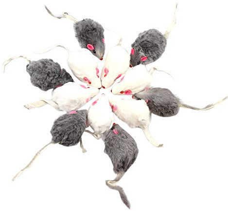 Jufjsfy 12 PièCes SéRies Faux Souris Chat pour Animaux de Compagnie Chat à Poils Longs Souris Sonore Cliquetis Doux RéEl de Fourrure de Lapin Son GrinçAnt Chat Jouet