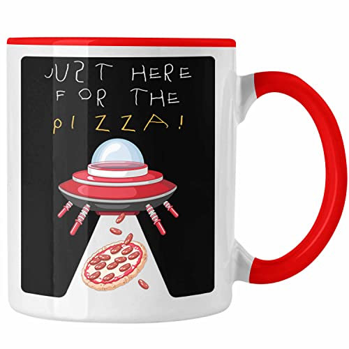 Trendation - Alien Tasse Just Here For The Pizza Außerirdische Geschenkidee Meme (Rot)