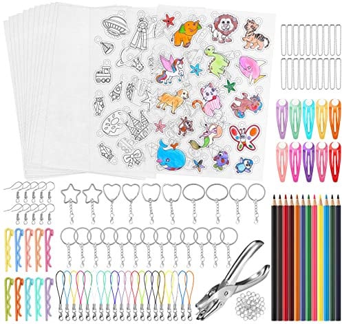 Sweelov 171 Stück Schrumpffolien Set, 3 Gemusterte Schrumpffolie +12 Blank A4 Schrumpffolie zum Basteln, Transparent Deko Folie Schrumpfen Kunststoff für Markieren kreativer DIY Handwerk, 29.7 * 21cm
