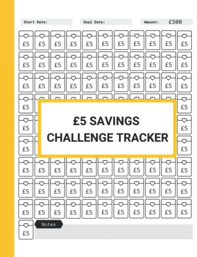 £5 Savings Challenge Tracker: £5 A Day Money Saving Challenge With Envelope Icon To Help You Save 500 Pounds sterling In 100 Days - Daily Savings Chart