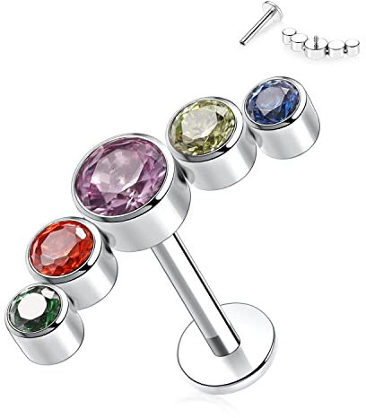 16G Titan Labret Ohrstecker Flatback Ohrringe Lippenstecker Tragus Piercing Schmuck Ohrringe mit Innengewinde 10mm Monroe Medusa Helix Ohrstecker Silber Lobe Knorpel Conch Ohrringe (Mischfarben CZ)