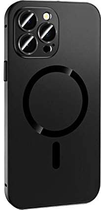 Sentechx Magnetic Metal Case Compatible with iPhone, Magnetic Charging Aluminium Metal Bumper Matte Case Cover, 360 Degree Full Protection Case for iPhone 14/13/12 Pro Max Black