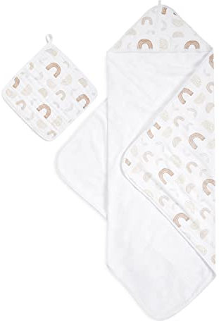 aden + anais Keep rising - Juego de toallas con capucha | 100% algodón con capucha de muselina, envoltura suave para baño y ducha para bebés | sabana, animal, sol, estampado arco iris unisex para bebé