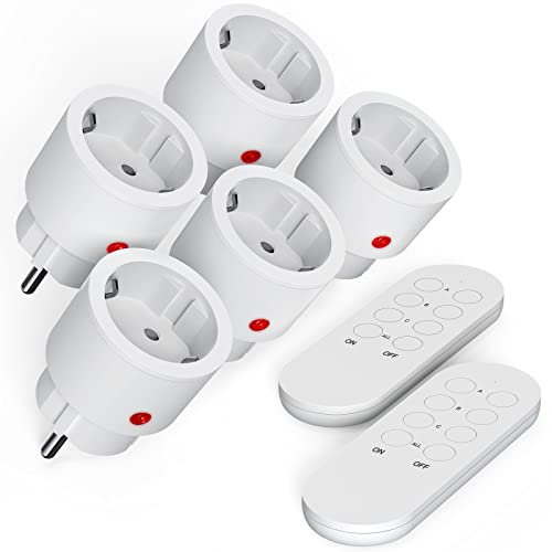 SURNICE Steckdosen mit Fernbedienung, 10A/2300W Steckdose, 40m lange Reichweite, Funksteckdosen mit Fern bedienung programmierbar(2T+5R)