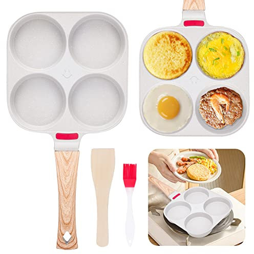 Yuragim Poêle à Frire, Poêle à Pancake Poêle à 4 Emplacements en Aluminium Antiadhésive Poêle à œufs Poêle à Omelette Obanyaki Pan pour Petit-déjeuner, Oeuf Au Plat, Hamburger pour Induction Tous Feux