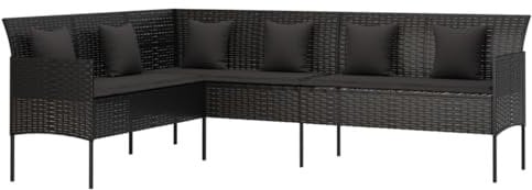 vidaXL Gartensofa, Sofa in L Form, Couch mit 3 Sitzkissen 6 Kissen, Relaxsofa Terrassensofa Gartenmöbel Terrassenmöbel, Schwarz Poly Rattan