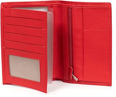 Hexagona - Portefeuille européen 2 Volets - Compatible Cartes de crédit, CNI, permis de Conduire, Passeport et Carte Grise - pour Femme - Collection Confort - Fraise - en Cuir