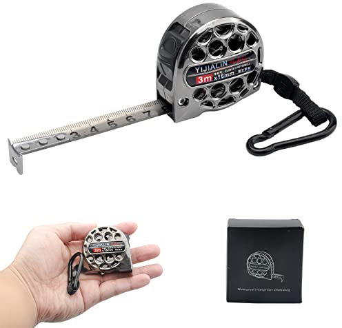 Retractable Tape Measure, Hollow Stainless Steel Tape Measure, High Precision Retractable Hollow Tape Measure, Nickel Plated Stainless Steel Tape Measure for Industrial and Home Use (3m x 16mm)