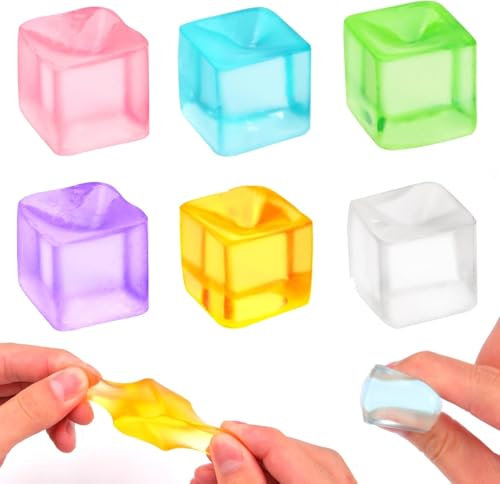 Vibbang 6Stück Eiswürfel Stress Balls, Mini Nice Cube, Bunte Anti Stress Squeeze Bälle Spielzeug, Fidget Toys Stress Relief Spielzeug, Eiswürfel Cube Stressbälle, für Kinder Erwachsene