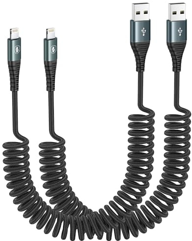 JUKEKUL Coiled Lightning Cable 3ft Nylon Braided, iPhone Charger Fast Charging for Car [Apple MFi Certified], Compatible with iPhone14/13/12/11 Pro Max/XS MAX/XR/XS/X/8/7/Plus/6S iPad/iPod-2Pack