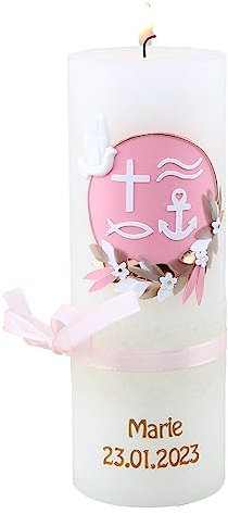 Cerziies® Taufkerze Rustik Marie Junge oder Mädchen mit Name und Datum, individuell und handverziert 2014, Variante:Klassischer Docht
