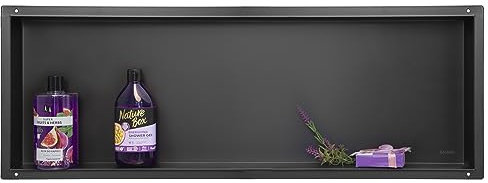 Balneo WALL-BOX NO BORDO Doccia Nicchia a Parete Nera Acciaio Inox 90x30x7cm Nicchia Doccia Impermeabile, Installazione Nicchia Flessibile, Nicchia per Utensili da Bagno, Sotto Le Piastrelle