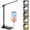 rigors Schreibtischlampe LED, Tischlampe 5 Farb und 10 Helligkeitsstufen, Tischleuchte TouchBedienung Bürolampe mit Memory-Funktion, 45min Auto Timer, USB Ladefunktion Leselicht für Home Office