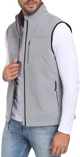 MoFiz Chaleco Trabajo Hombre Chaleco polar Chaqueta Ligera Sin Mmangas al aire Libre Chaleco de Trabajo con Cremallera Gris claro-83 4XL