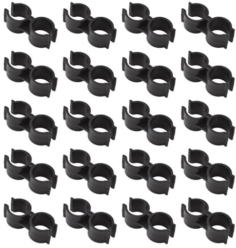 UFURMATE Morsetti doppi neri per tubi, 20 pezzi, diametro interno 23,5 mm, in plastica, facili da installare, fissano due tubi insieme, uso domestico e giardino