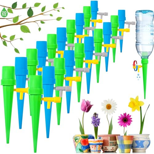 POWZOO 20 Pcs Riego por Goteo Automático, Sistema de Riego Automático Ajustable,Riego por Goteo para Macetas,Dispositivos de Riego de Plantas,Kit Autorriego para Plantas de Interior y Exterior.