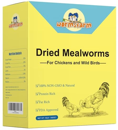 WormsFarm 10lb Dried Mealworms for Wild Birds Chickens Feed for Laying Hens,Ducks,Reptiles