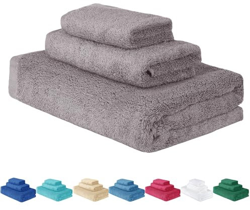 HaraDeco Juego de Toallas 3 Piezas 100% Algodón 400gsm, 1 de Ducha, 1 de Mano y 1 de Tocador, Suave Absorbentes y de Secado Rápido para Hogar Viaje Camping Vacaciones(Bison)