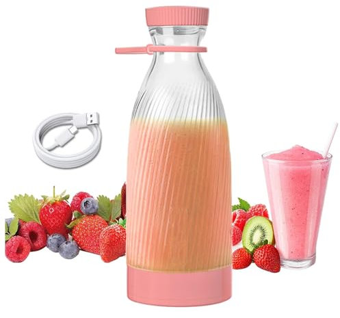 Botella De Batidora Electrica, 500 Ml, DiseñO De 6 Cuchillas Mini Blender, Carga Usb PortáTil InaláMbrica Batidora De Viaje, Para Jugo Fresco, Batidos Y Batidos,Pink