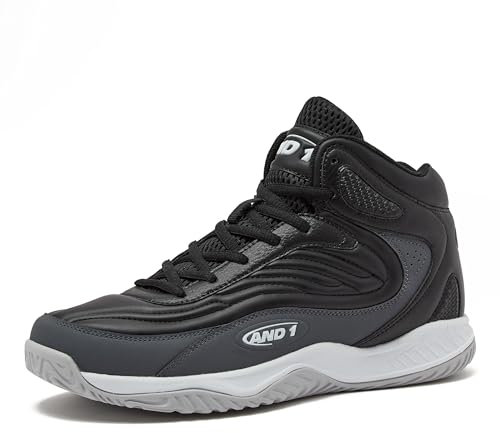 AND1 Pulse 3.0 Basketballschuhe für Herren, drinnen oder draußen, Street oder Court Basketball-Sneaker für Herren, Schwarz, Rot oder Weiß, Größe 40 bis 48, Schwarz/Weiß/Hellgrau, 11 Women/9.5 Men