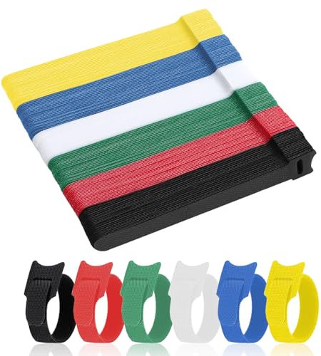 WSZJINB 120 Stück Klett Kabelbinder Wiederverschließbar, Mehrfarbige Kabel Klettband Klettkabelbinder Wiederverwendbar, Kabelklett Klettverschluss Band für Kabelmanagement, Cable Organizer