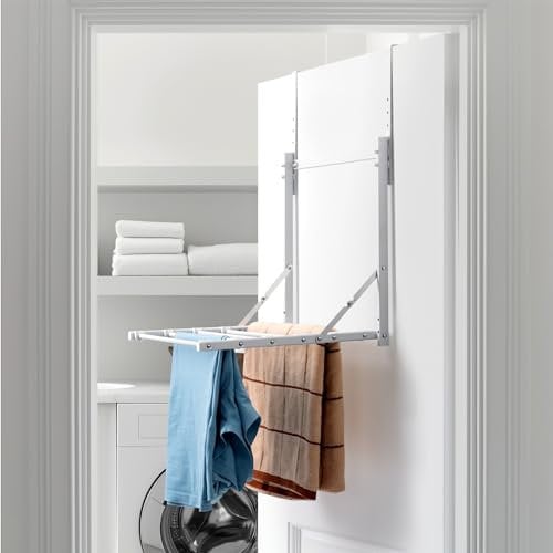 Navaris 1-Tier Over Door Towel Rack - Adjustable Radiator Airer for Laundry - Wall-Mount or Over the Door Towel Holder - Foldable Hanging Clothes Drying Rack for Bathroom