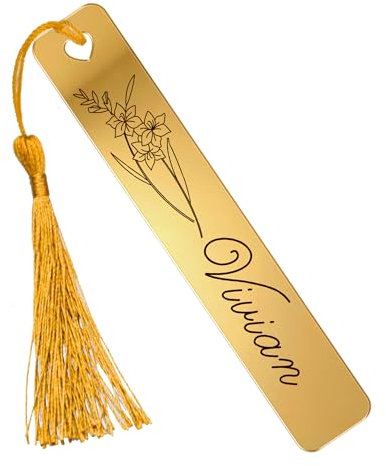 Personalised Bookmark Custom Teacher Gifts Book Mark Gifts for Christmas Mirror Acrylic Bookmarks with Tassels & Twine for Women Men for Birthday Teachers Day Christmas (Gold)