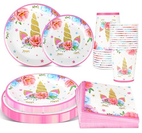 Hxezoc Lot de 120 assiettes licorne - Décoration d'anniversaire - Assiettes en carton licorne pour 30 invités - Décoration d'anniversaire d'enfant
