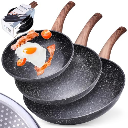 Vilde Pfannen-Set mit Granitbeschichtung Bratpfanne Granitpfanne Black&Wood | 3 Stk. 20 24 28 cm