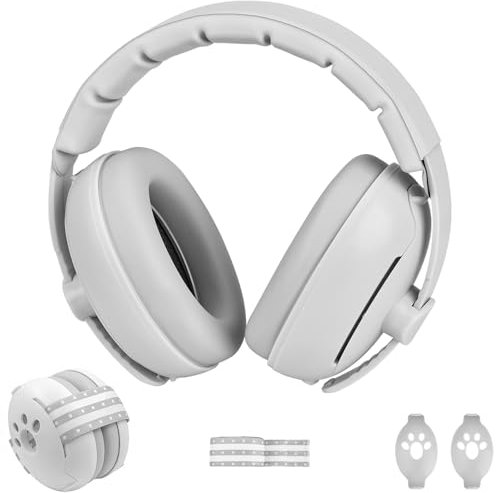 NathrBTV Casque Anti Bruit Enfant 2 En 1 Casque Anti-Bruit Enfant Protection Auditive Pour Nourrissons et Jeunes Enfants de Moins de 48 Mois Idéal Pour Dormir Voyager Faire La Fête - Gris