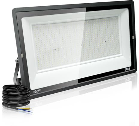 Jefedana 600W led Strahler Außen, 60000LM Superhell LED Außenstrahler, 6500K Kaltweiß LED Scheinwerfer Außenlampen IP66 Wasserdicht Aussenlampe für Garten, Innenhöfe, Garage, Hotel, Sportplatz, Türen