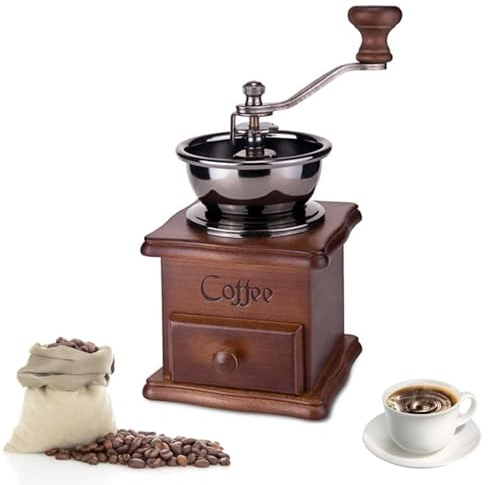 Zjyufy Macinacaffè manuale, macinacaffè regolabile, in stile vintage, in legno anticato, per caffè espresso