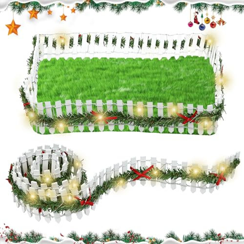 Ulikey Mini Recinzione per Giardino, Staccionata in Legno per Albero di Natale, Recinzione in Miniatura con Luce a LED per Giardino Delle Fate, Casa Delle Bambole, Bonsai, Accessori per Micro Paesaggi