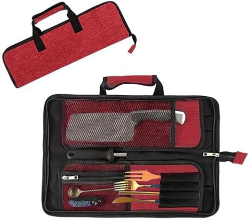 Qchengsan Chef's Knife Roll Bag, Heavy Duty Oxford Knife Bag, Portable 13 Slot Chef Knife Case, Multi-Function Cutlery Knives Pouch Holder Knife Wrap Wallet Tool Roll