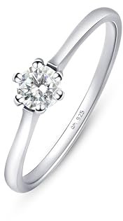 Amberta Verlobungsringe Sterling Silber 925 mit Zirkonia | Verlobungsringe Damen Silber | Ewigkeitsring Silber | Solitärring Silber Frauen: Ewigkeitsring Mit Zirkonia Silber Ringgrösse 53.8