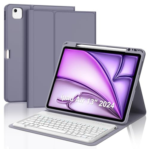 WINCHKING Custodia Con Tastiera per iPad Air 13 (M2) 2024, Cover Magnetica Staccabile Bluetooth QWERTY Italiano, Viola Lavanda