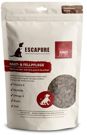 ESCAPURE Haut- & Fellpflege - Natürlicher Rindfleisch Snack mit Lachsöl & Vitamin E für Hunde – Premium Protein Leckerli für glänzendes & Starkes Fell - unterstützt die Hautregeneration (150g)
