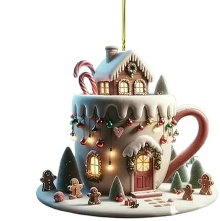 Ornamenti in legno per albero di Natale, tazza da caffè, neve, casa, albero di Babbo Natale, ornamento da appendere all'albero di Natale, 8 cm, palline in legno da appendere, per interni